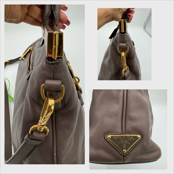 Prada Sughero Soft Calf Leather Large Frame Two Way Bag Taupe+ Lock n Key - Picture 5 of 14